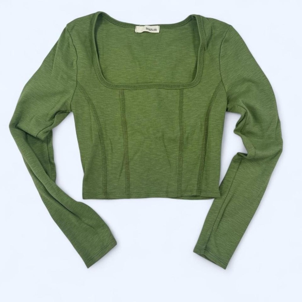 Green Basil & Lola Long Sleeve Crop Top Size XS‎